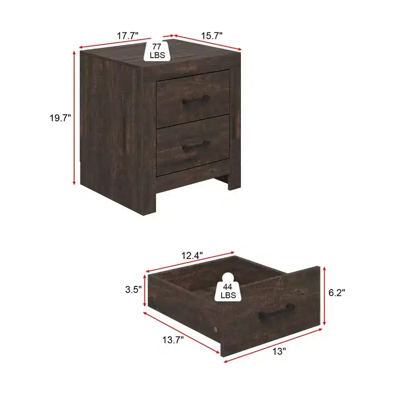 Table de chevet à deux tiroirs, meuble de rangement vertical avec accent grain de bois