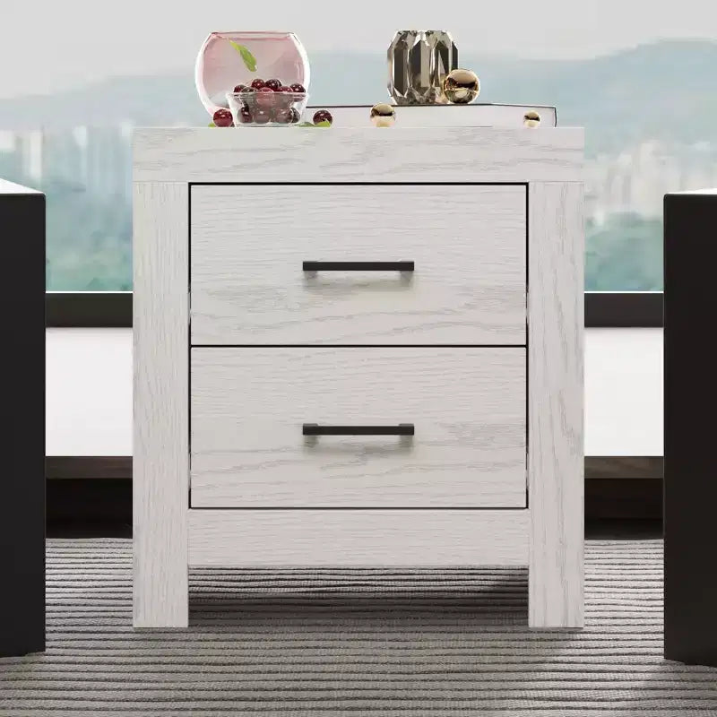 Famapy Two Drawer Nightstand Woodgrain Accent Vertical Storage Cabinet Bedside Table