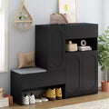 51W Storage Bench Shoe Bench Shoe Cabinet Shoe Rack Organizer with Cushion, Adjustable Shelves, Arched Doors and Rebound Devices, White/Black-ModernL