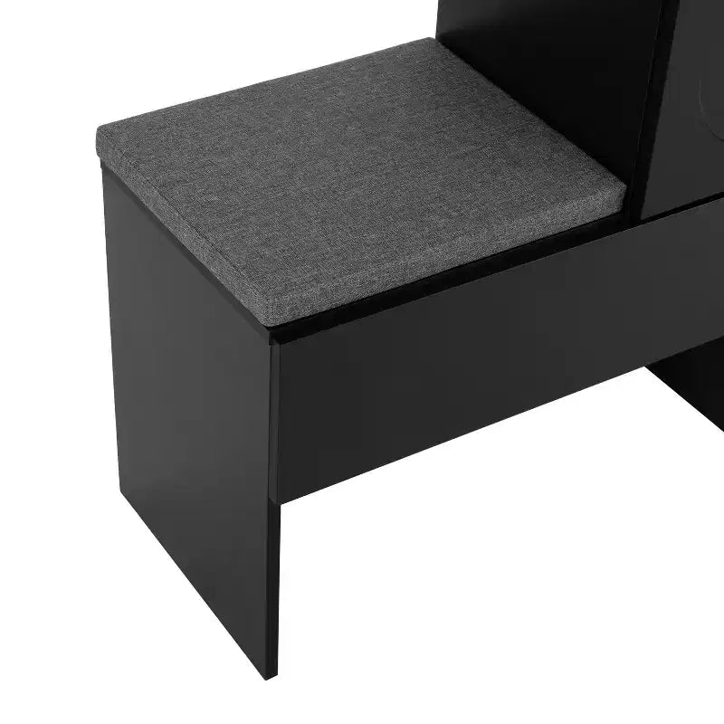 Banc de rangement 51W, banc à chaussures, meuble à chaussures, organiseur de porte-chaussures avec coussin, étagères réglables, portes arquées et dispositifs anti-rebond, blanc/noir