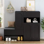 Banc de rangement 51W, banc à chaussures, meuble à chaussures, organiseur de porte-chaussures avec coussin, étagères réglables, portes arquées et dispositifs anti-rebond, blanc/noir