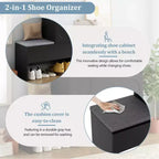 Banc de rangement 51W, banc à chaussures, meuble à chaussures, organiseur de porte-chaussures avec coussin, étagères réglables, portes arquées et dispositifs anti-rebond, blanc/noir