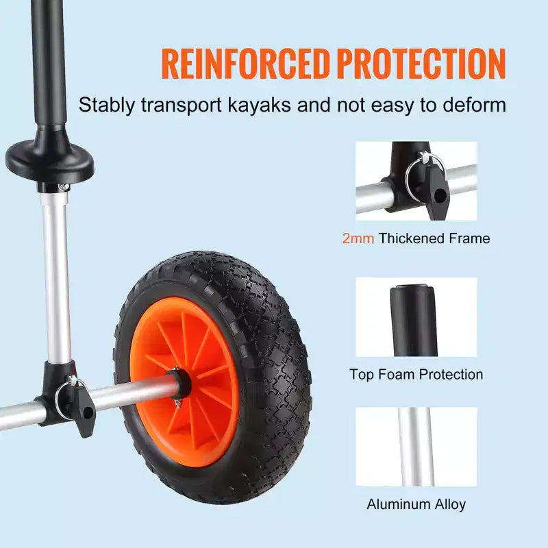 Chariot de kayak robuste, capacité de charge de 127 kg, chariot de canoë détachable avec pneus pleins de 25,4 cm, largeur réglable et protection supérieure en mousse