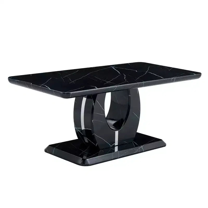 Table basse 43W, Motif marbre/Texture bois, Minimaliste, Blanc/Noir/Noyer