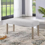 Banc rembourré, tissu gris clair avec pieds en bois d'hévéa