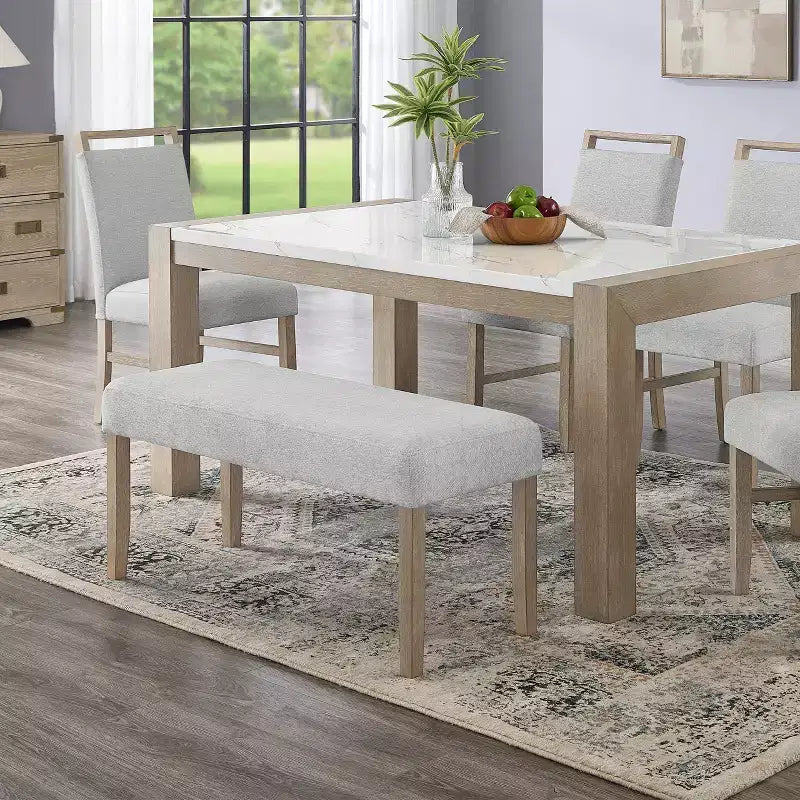 Banc rembourré, tissu gris clair avec pieds en bois d'hévéa