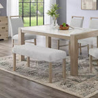 Banc rembourré, tissu gris clair avec pieds en bois d'hévéa