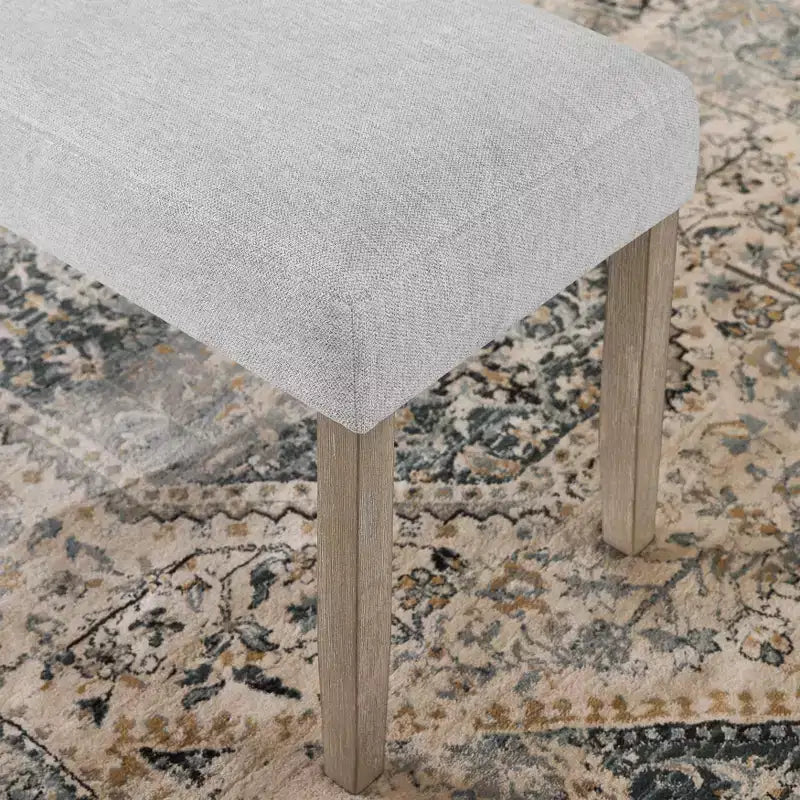Banc rembourré, tissu gris clair avec pieds en bois d'hévéa