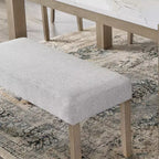 Banc rembourré, tissu gris clair avec pieds en bois d'hévéa