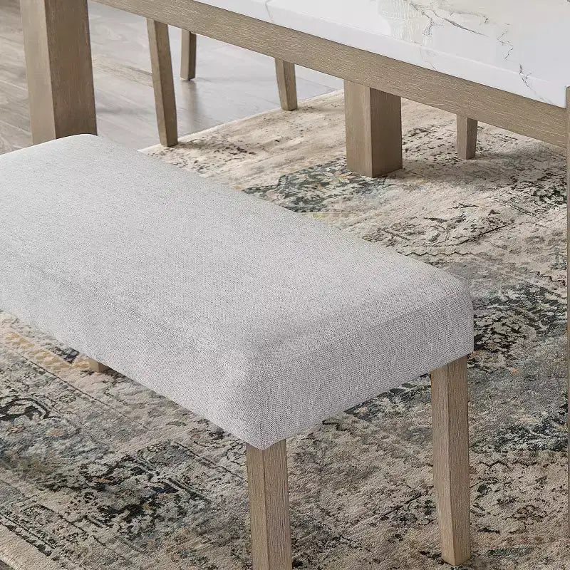 Banc rembourré, tissu gris clair avec pieds en bois d'hévéa