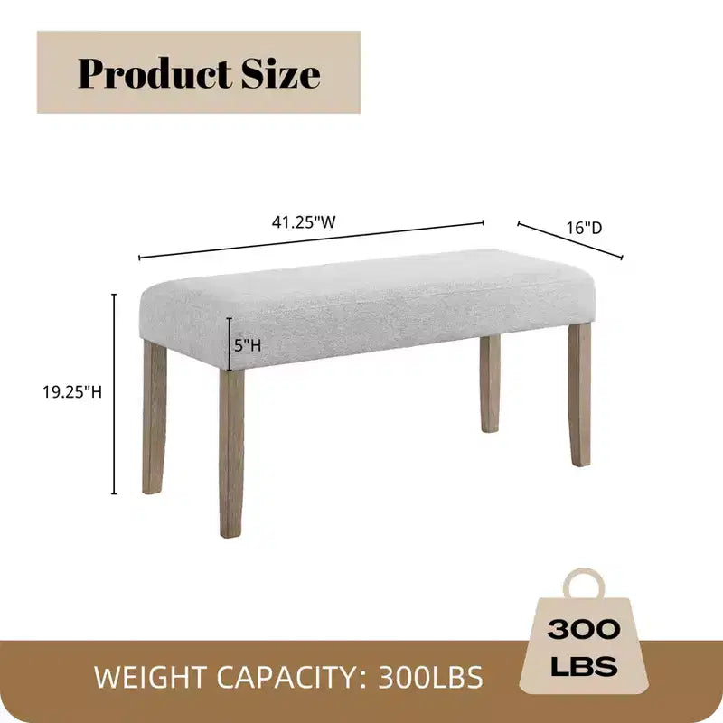 Banc rembourré, tissu gris clair avec pieds en bois d'hévéa
