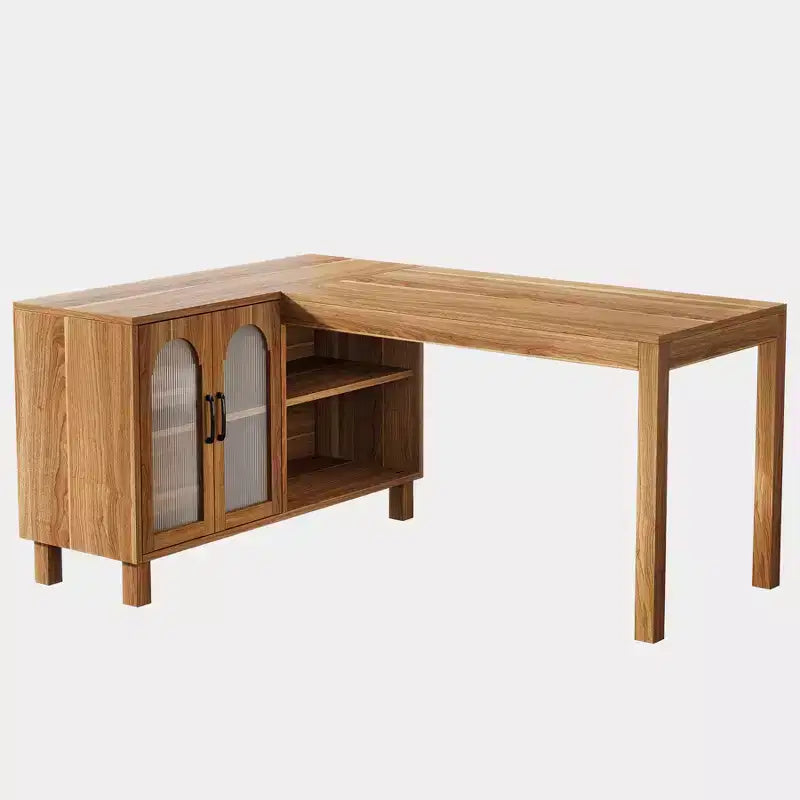 Tribesings L-Shaped Computer Desk, 59-inch Executive Desk with Cabinet, Office Corner Desk Workstation, Brown