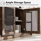 Meuble TV de ferme pour téléviseurs de 65/75 pouces, meuble de divertissement avec armoire de rangement et portes en maille, table de console média TV industrielle