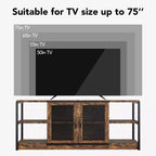 Meuble TV de ferme pour téléviseurs de 65/75 pouces, meuble de divertissement avec armoire de rangement et portes en maille, table de console média TV industrielle