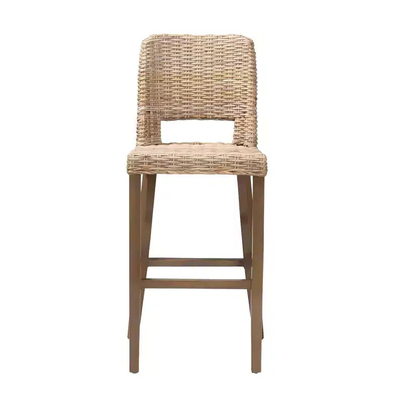 bali & pari Magy Rattan and Mahogany Wood Barstool Kubu Gray/Rustic Taupe