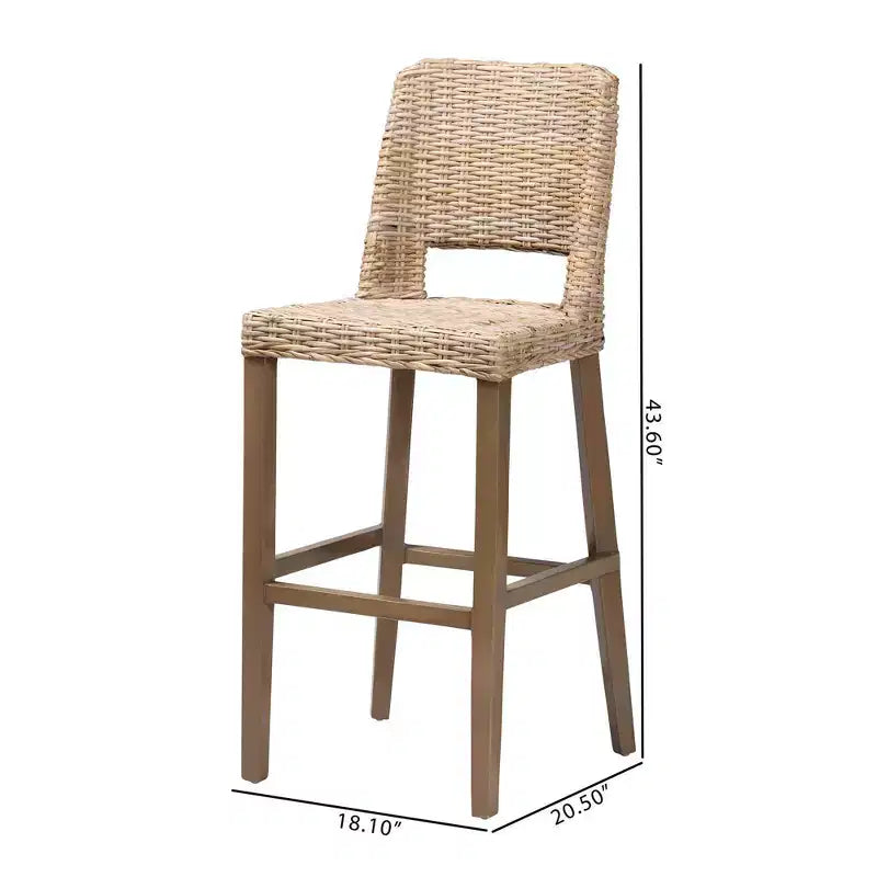 Tabouret de bar en rotin et bois d'acajou gris/taupe rustique