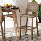 Tabouret de bar en rotin et bois d'acajou gris/taupe rustique