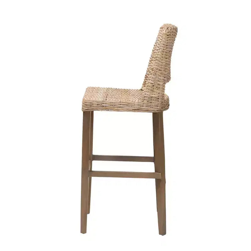 Tabouret de bar en rotin et bois d'acajou gris/taupe rustique