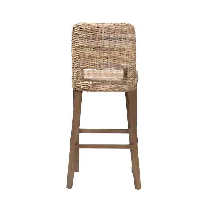 Tabouret de bar en rotin et bois d'acajou gris/taupe rustique