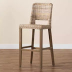 Tabouret de bar en rotin et bois d'acajou gris/taupe rustique