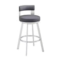 Armen Living 26" Flynn Metal with Faux Leather Swivel Counter Height Barstool Silver/Gray