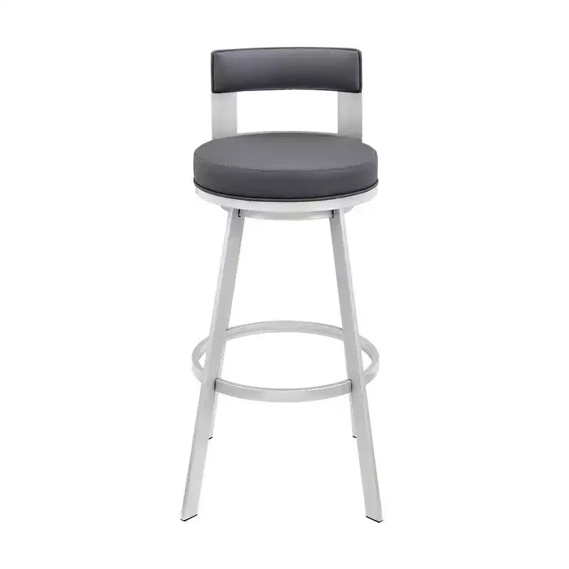 Tabouret de bar pivotant en métal et similicuir de 66 cm (26 po), hauteur comptoir, argent/gris