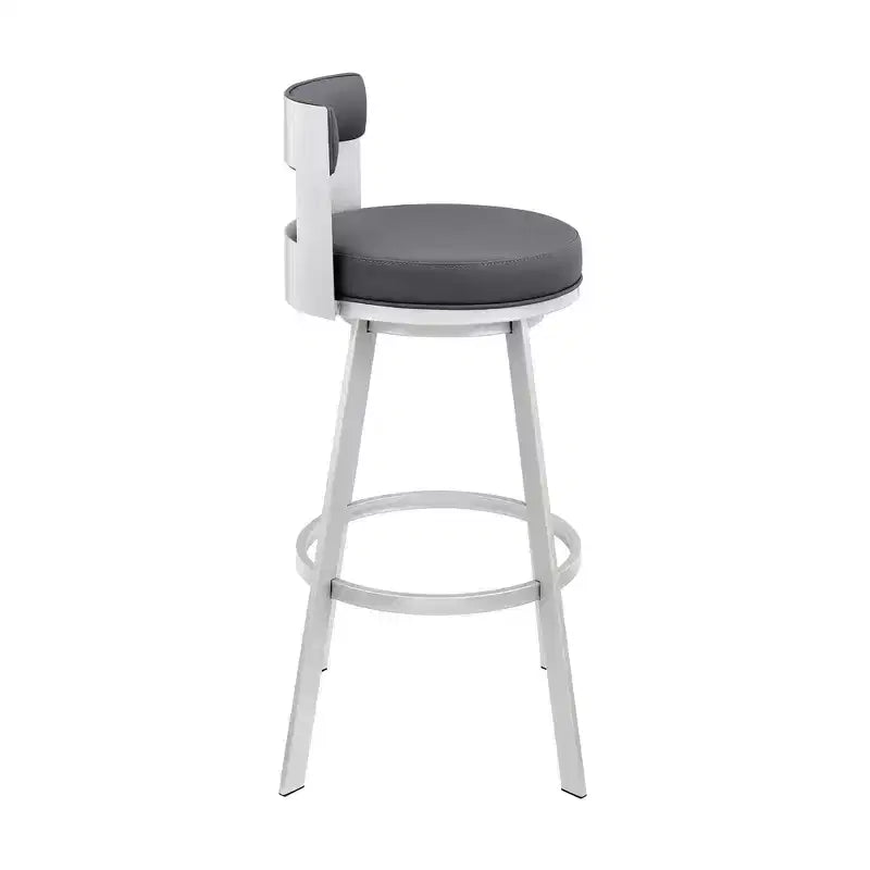 Tabouret de bar pivotant en métal et similicuir de 66 cm (26 po), hauteur comptoir, argent/gris