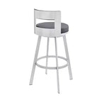 Tabouret de bar pivotant en métal et similicuir de 66 cm (26 po), hauteur comptoir, argent/gris