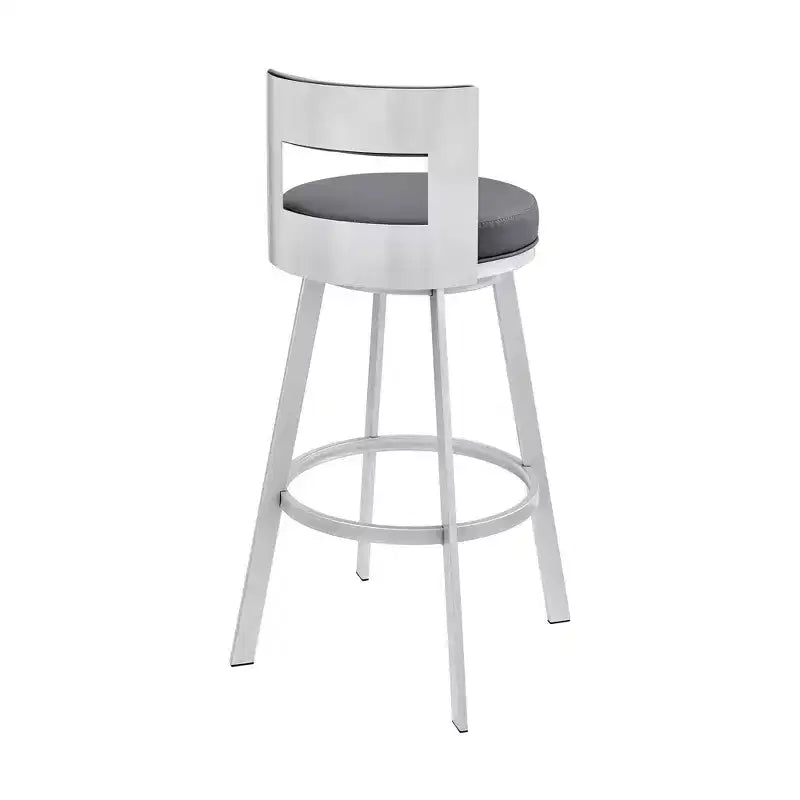 Tabouret de bar pivotant en métal et similicuir de 66 cm (26 po), hauteur comptoir, argent/gris