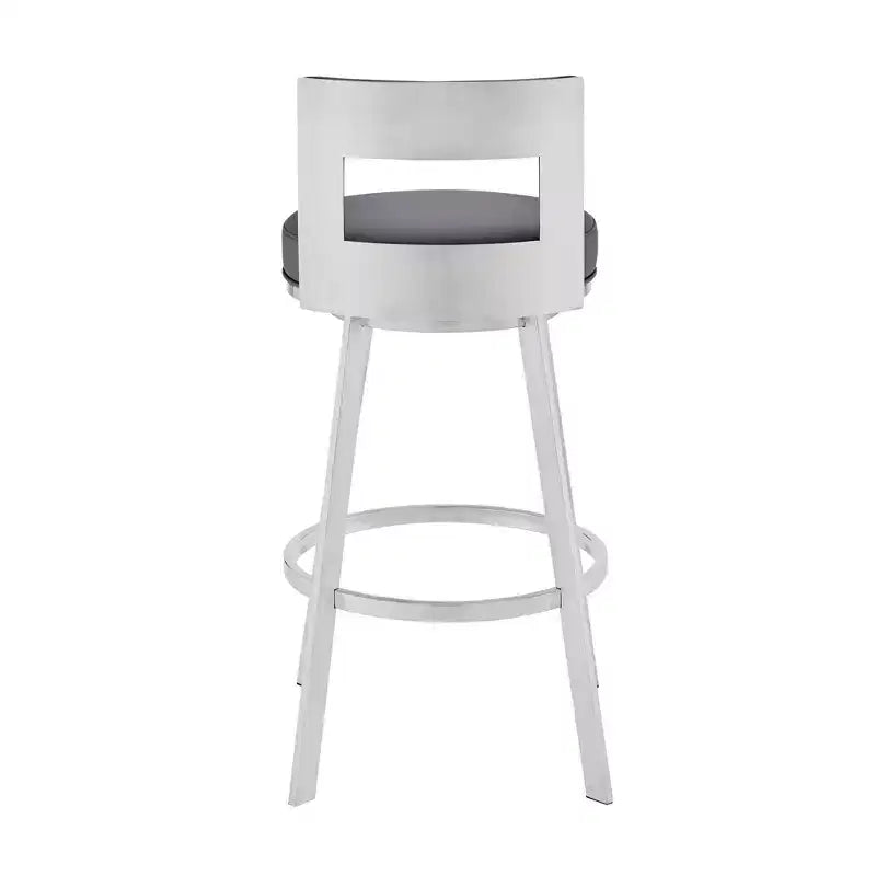 Tabouret de bar pivotant en métal et similicuir de 66 cm (26 po), hauteur comptoir, argent/gris