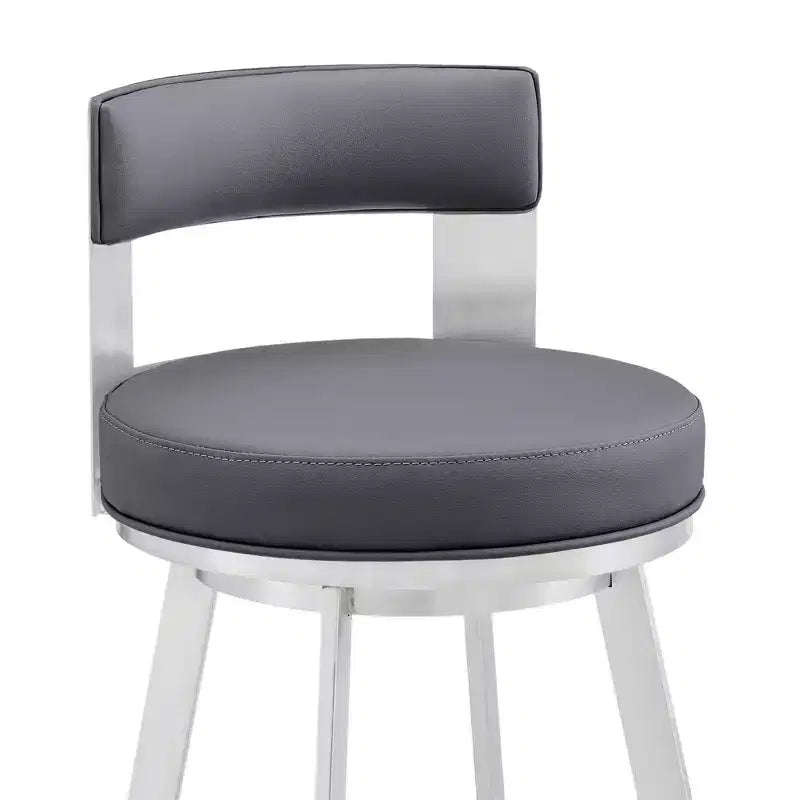 Tabouret de bar pivotant en métal et similicuir de 66 cm (26 po), hauteur comptoir, argent/gris