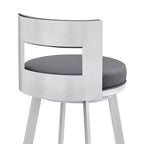 Tabouret de bar pivotant en métal et similicuir de 66 cm (26 po), hauteur comptoir, argent/gris