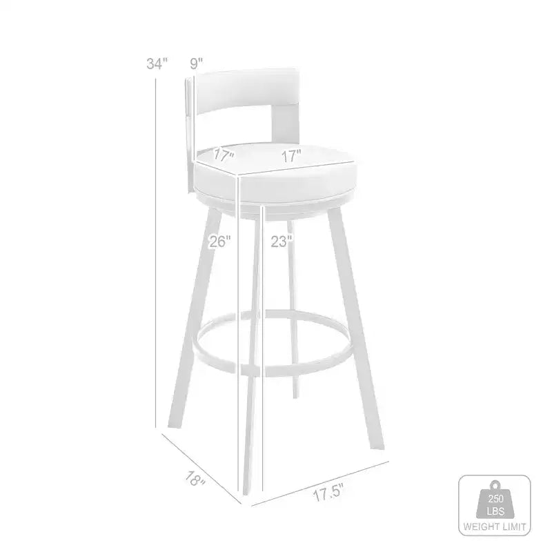 Tabouret de bar pivotant en métal et similicuir de 66 cm (26 po), hauteur comptoir, argent/gris