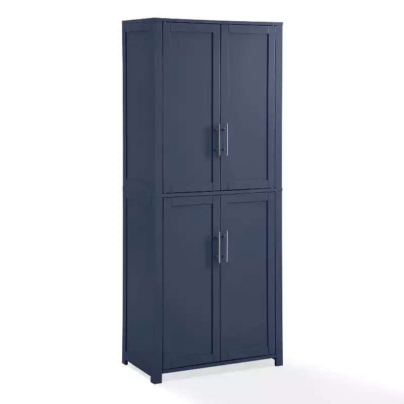 Crosley 67" Savannah Tall Kitchen Storage Pantry Navy: Traditional Farmhouse Design, Wood Veneer, MDF Frame, 3 Adjustable Shelves