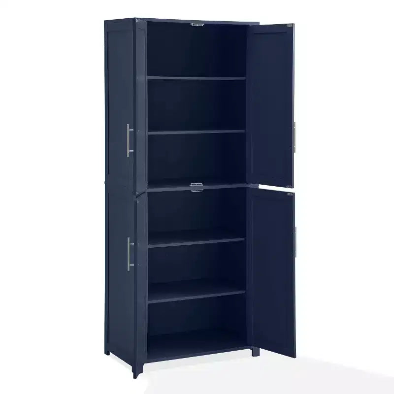 Armoire de rangement de cuisine de 170 cm de haut (bleu marine) : Design traditionnel de ferme, placage bois, cadre en MDF, 3 étagères réglables