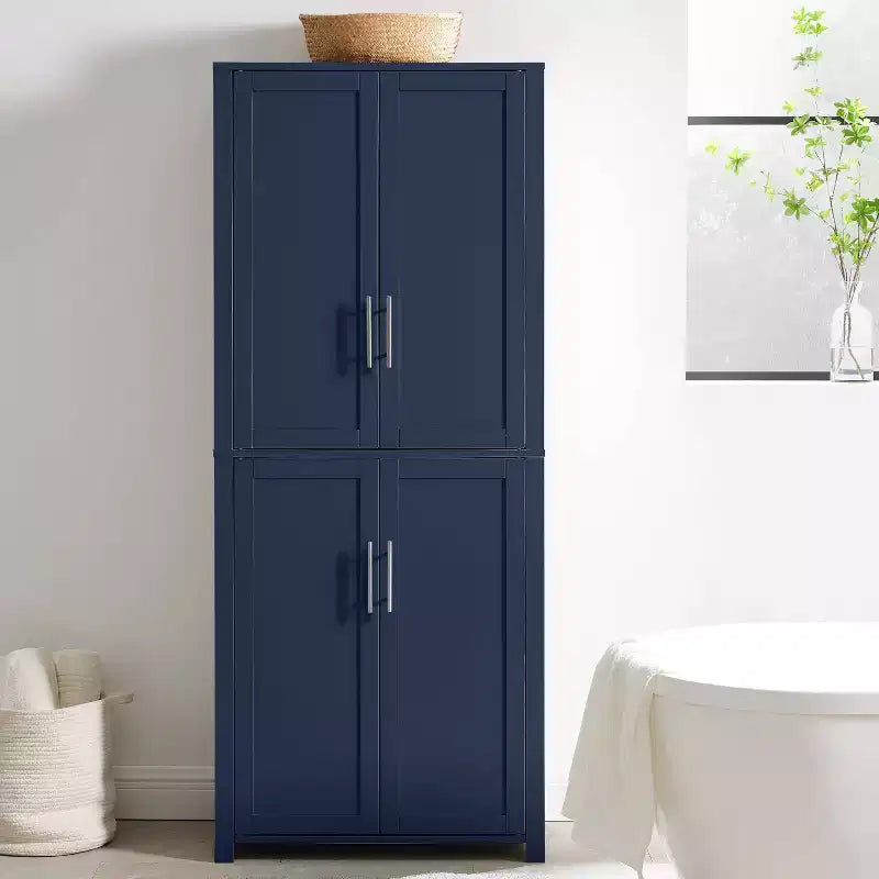 Armoire de rangement de cuisine de 170 cm de haut (bleu marine) : Design traditionnel de ferme, placage bois, cadre en MDF, 3 étagères réglables
