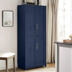 Armoire de rangement de cuisine de 170 cm de haut (bleu marine) : Design traditionnel de ferme, placage bois, cadre en MDF, 3 étagères réglables
