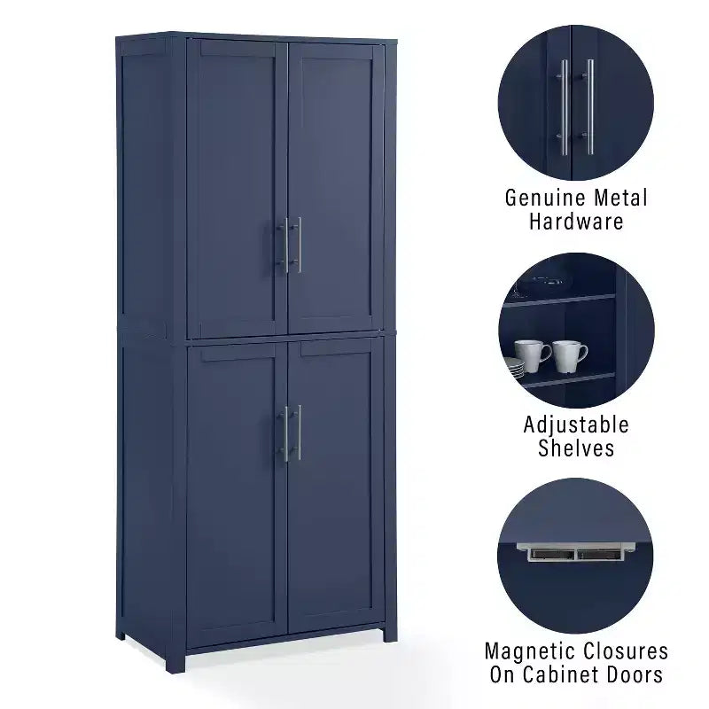 Armoire de rangement de cuisine de 170 cm de haut (bleu marine) : Design traditionnel de ferme, placage bois, cadre en MDF, 3 étagères réglables