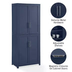 Armoire de rangement de cuisine de 170 cm de haut (bleu marine) : Design traditionnel de ferme, placage bois, cadre en MDF, 3 étagères réglables