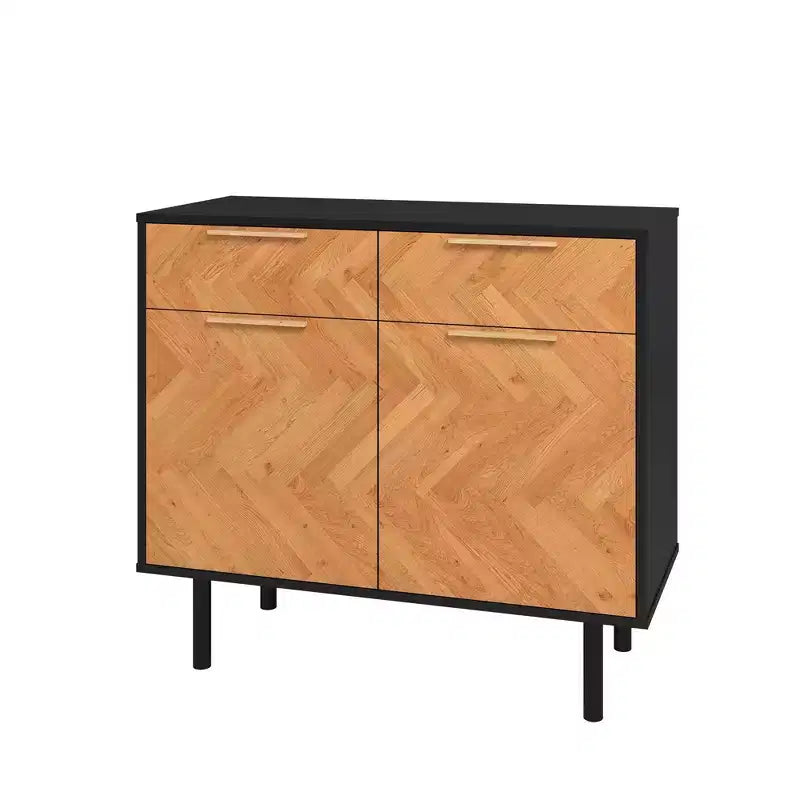 Manhattan Comfort Liam Mid - Century Modern 4 Shelf Sideboard Black/Natural