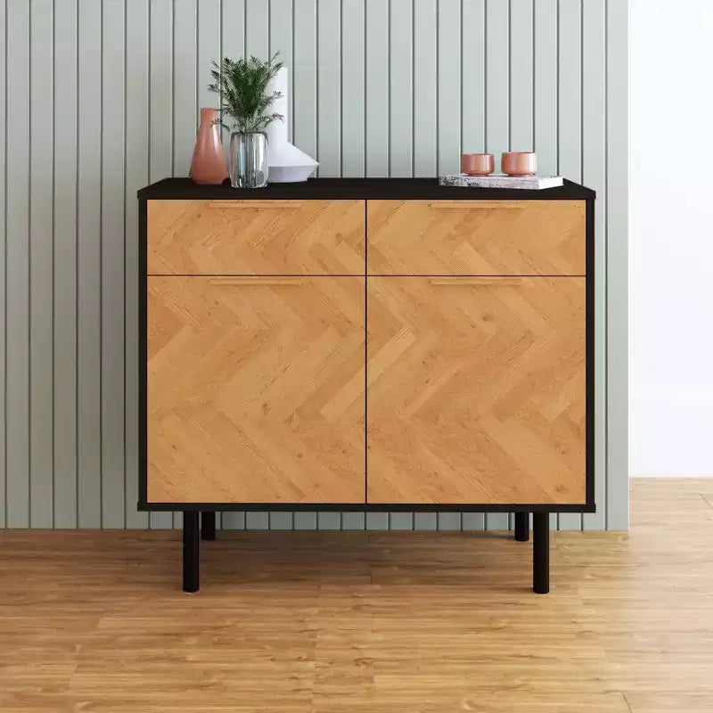 Buffet mi-siècle moderne 4 étagères noir/naturel