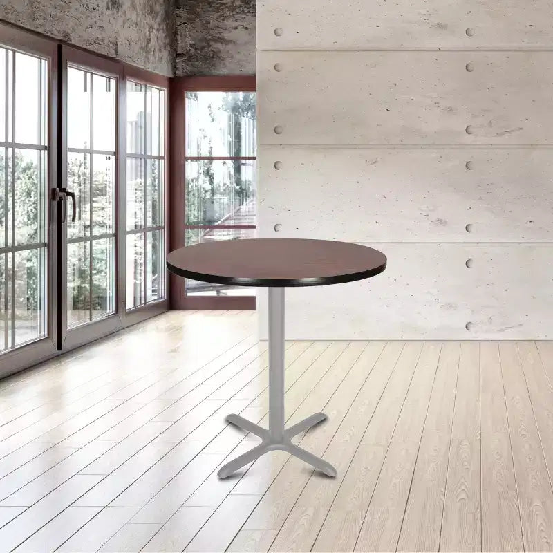 Table à manger 36" avec base en X Gris/Acajou