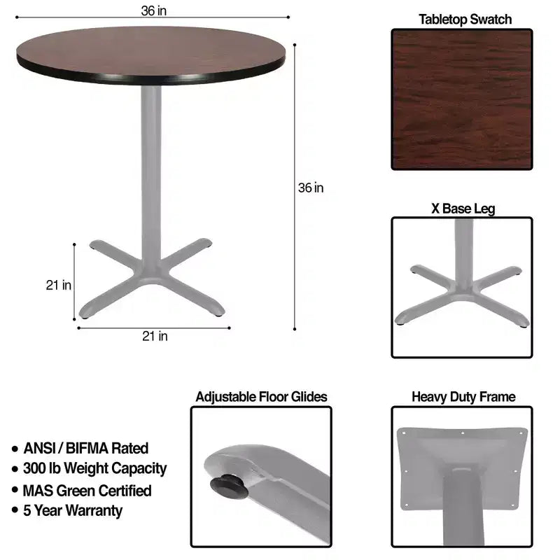 Table à manger 36" avec base en X Gris/Acajou