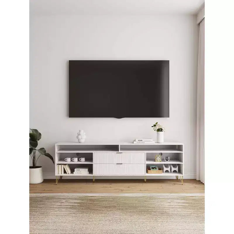 Meuble TV de 85 po pour téléviseurs jusqu'à 80 po, blanc