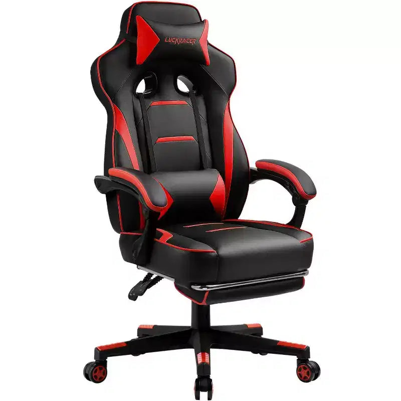 LUCKRACER Gaming Chair with Footrest High Back Computer Desk Chair Office Chair Red