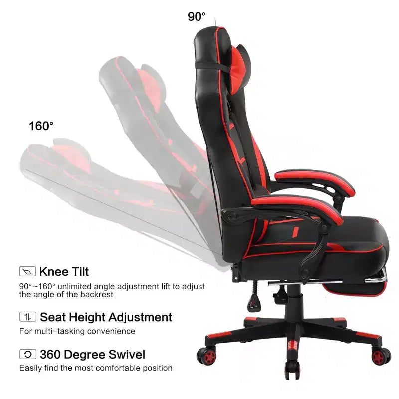 Chaise de jeu avec repose-pieds Chaise de bureau à dossier haut Chaise de bureau Rouge