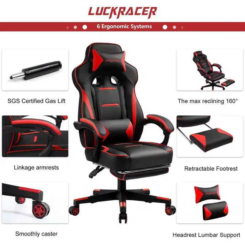 Chaise de jeu avec repose-pieds Chaise de bureau à dossier haut Chaise de bureau Rouge