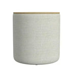 Pouf de rangement gris clair avec plateau en bois : Rembourré, rond, capitonné, cadre en bois