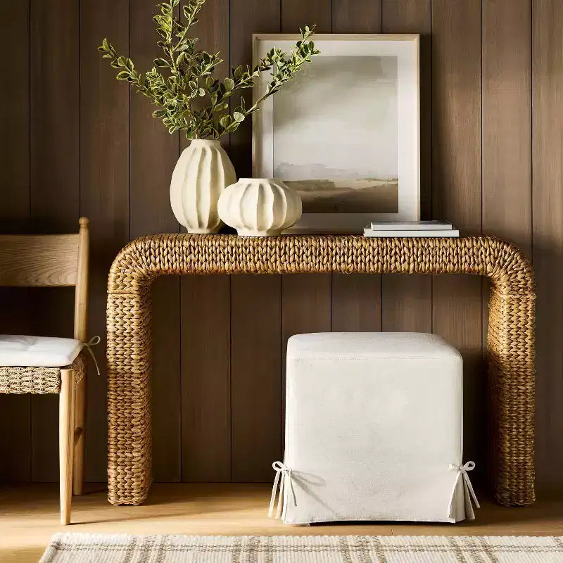 Lynwood Slipcover Cube Ottoman with Tie Details Cream - Threshold™ designed with Studio McGee