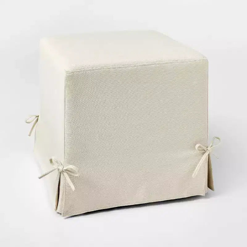 Pouf cube déhoussable avec liens, coloris crème